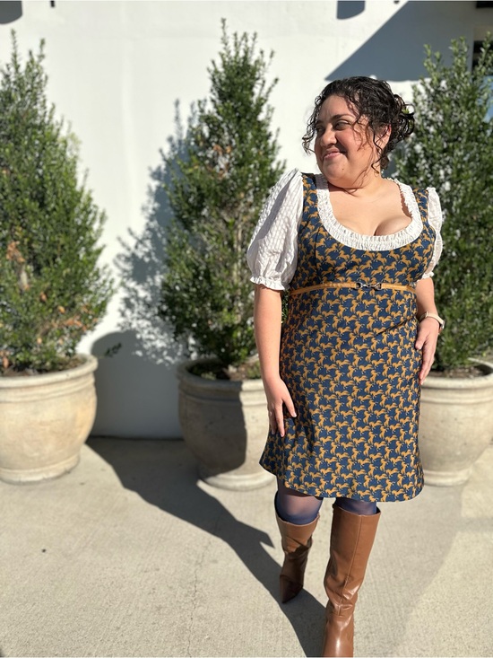 Anthropologie Dresses & Skirts - Maeve Equestrian Blue and Mustard Dress with puff sleeve